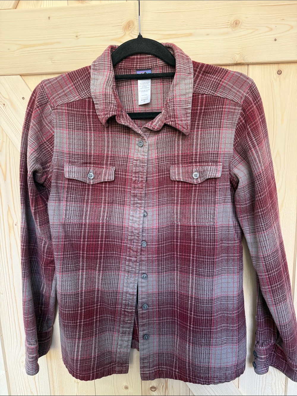 Patagonia Wine and Gray Plaid Flannel Shirt